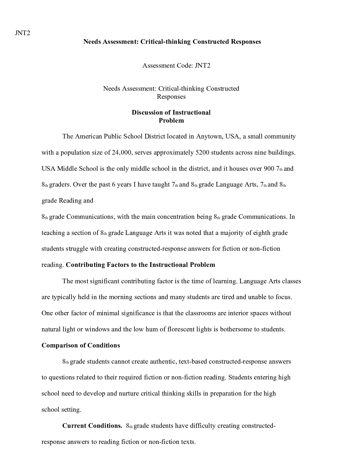 Preview image of JNT2 Needs Analysis  .docx  JNT2                                        Needs Assessment: document